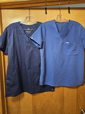 Figs and Workflex Women's Short Sleeve Scrub Tops in Navy and Royal Blue